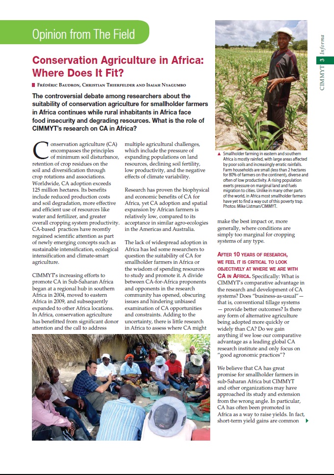 Conservation Agriculture in Africa: Where Does It Fit?